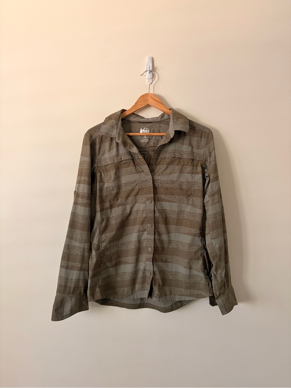REI Co-op Women's Olive Green and Brown Patterned Button Shirt